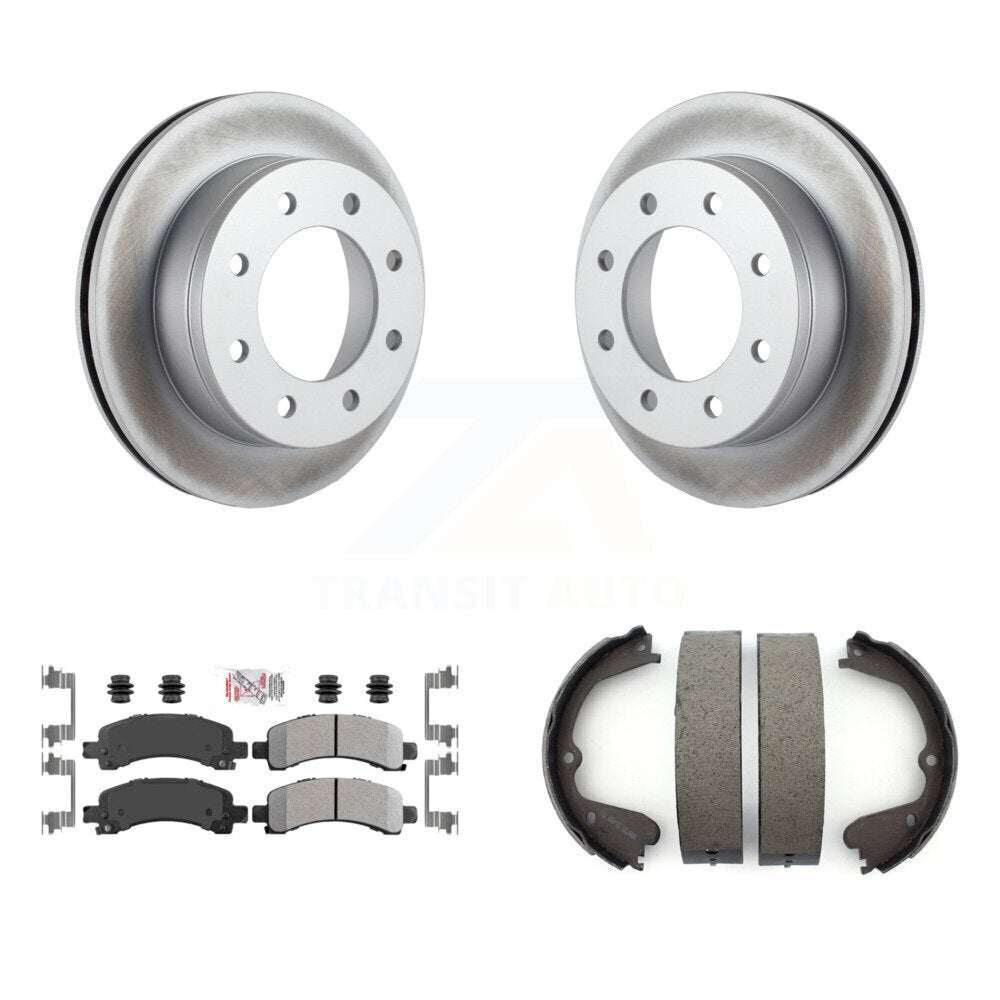 Rear Disc Coated Rotors Semi-Metallic Pads & Parking Brake Shoes Kit For GMC Savana 3500 KGA-106650