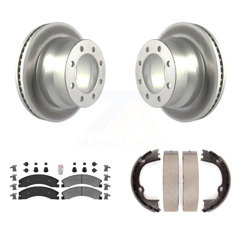 Rear Disc Coated Rotors Semi-Metallic Pads & Parking Brake Shoes Kit For GMC Savana 3500 KGA-106652