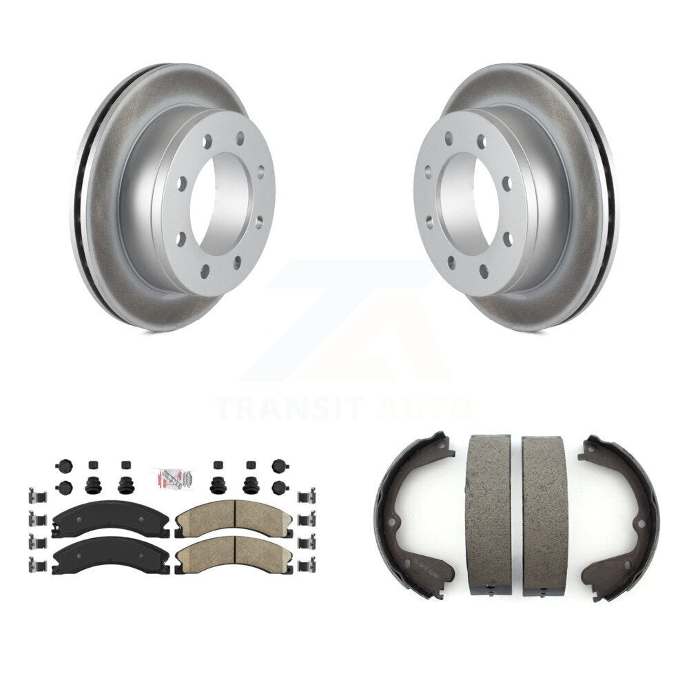 Rear Disc Coated Rotors Ceramic Pads & Parking Brake Shoes Kit For Chevrolet Express 4500 KGA-106654