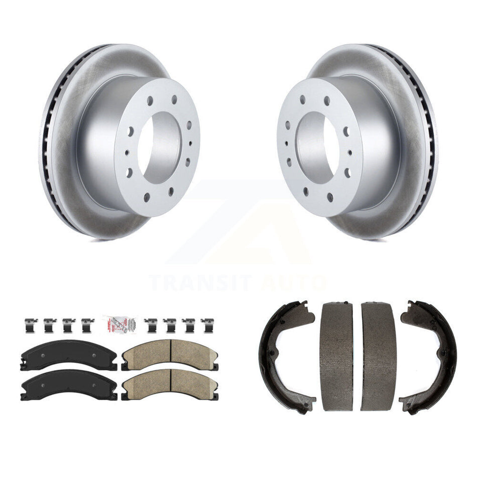 Rear Disc Coated Rotors Ceramic Pads & Parking Shoes Kit For Chevrolet Silverado 2500 HD KGA-106657