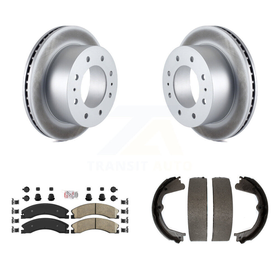 Rear Disc Coated Rotors Ceramic Pads & Parking Shoes Kit For Chevrolet Silverado 2500 HD KGA-106659