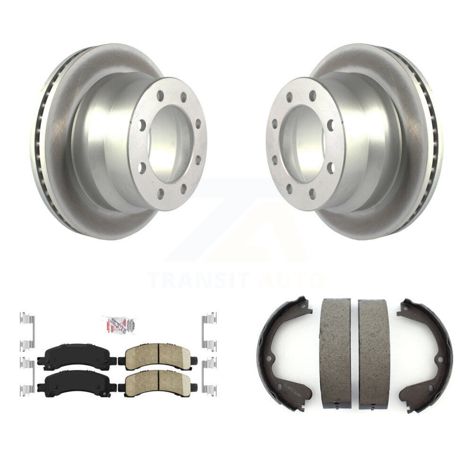 Rear Disc Coated Rotors Ceramic Pads & Parking Brake Shoes Kit For Chevrolet Express 4500 KGA-106664