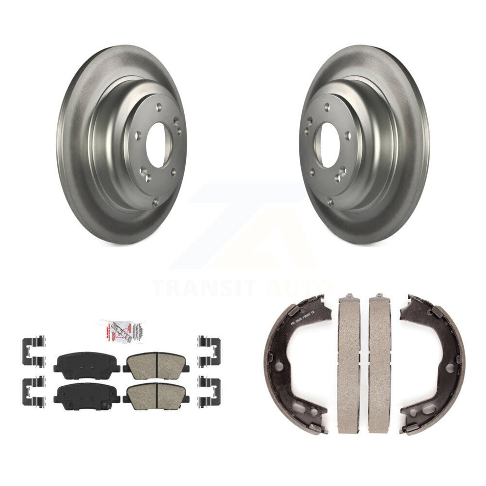 Rear Disc Coated Rotors Ceramic Pads & Parking Brake Shoes Kit For Hyundai Genesis Coupe KGA-106676