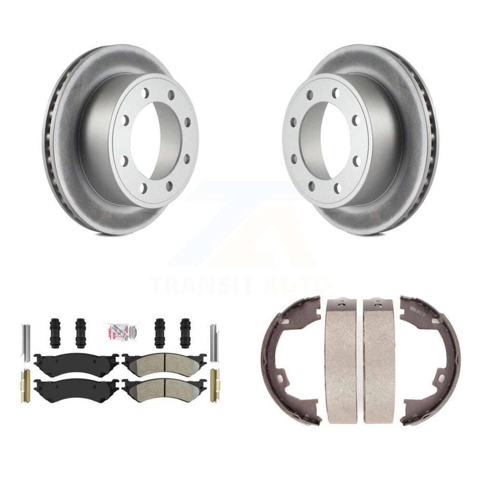 Rear Disc Coated Rotors Semi-Metallic Pads & Parking Shoes Kit For Ford E-350 Super Duty KGA-106692