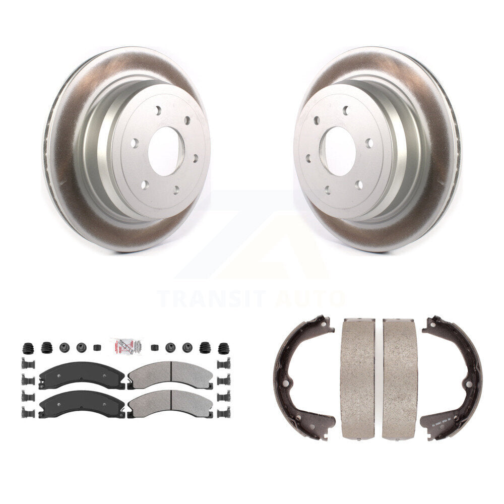 Rear Disc Coated Rotors Semi-Metallic Pads & Parking Shoes Kit For 16-19 Nissan TITAN XD KGA-106697