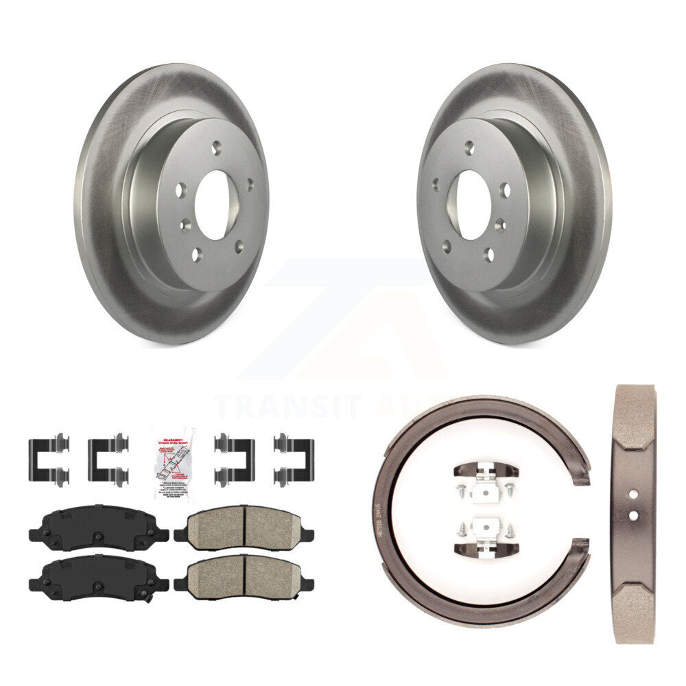 Rear Disc Coated Rotors Ceramic Pads Parking Shoes Kit For Cadillac DTS With 5 Lug Wheels KGA-106745