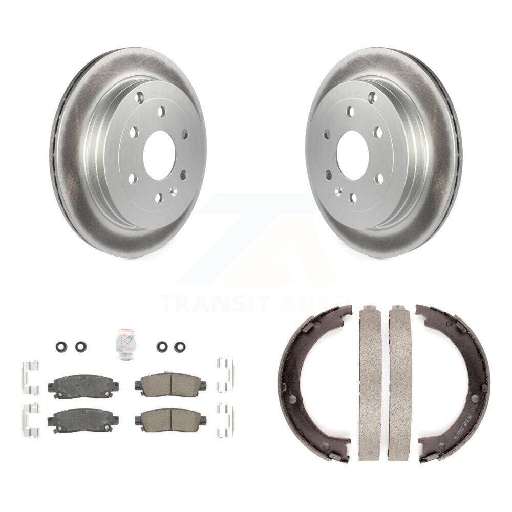 Rear Disc Coated Rotors Ceramic Pads Parking Brake Shoes Kit For GMC Acadia Buick Enclave KGA-106756