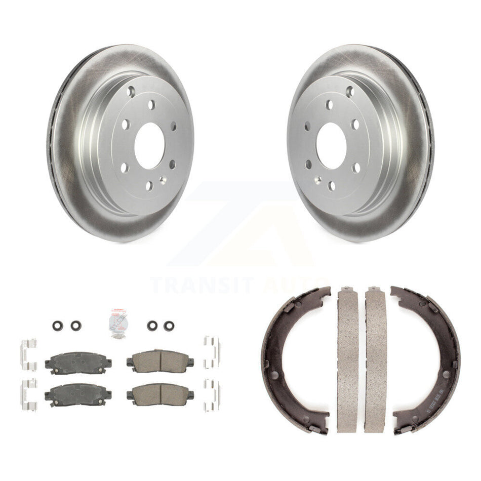 Rear Disc Coated Rotors Ceramic Pads Parking Brake Shoes Kit For GMC Acadia Buick Enclave KGA-106756