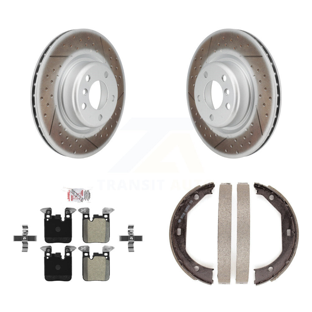 Rear Disc Coated Rotors Semi-Metallic Pads And Parking Shoes Kit For BMW 328i 320i xDrive KGA-106785