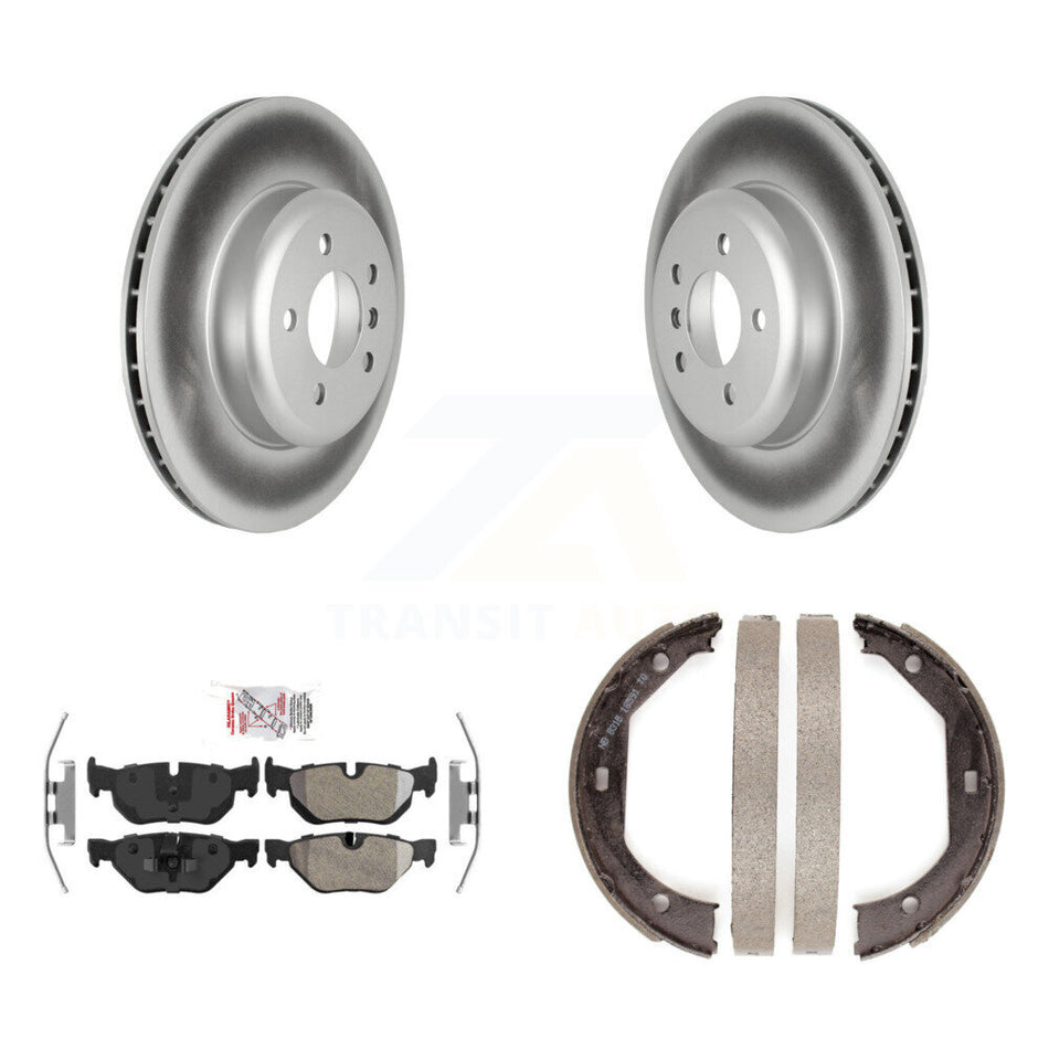 Rear Disc Coated Rotors Semi-Metallic Pads & Parking Brake Shoes Kit For BMW 328i xDrive KGA-106792