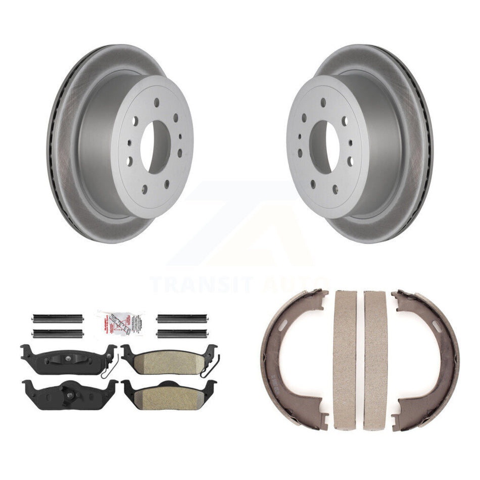 Rear Disc Coated Rotors Semi-Metallic Pads Parking Shoes Kit For Ford F-150 Lincoln Mark KGA-106809