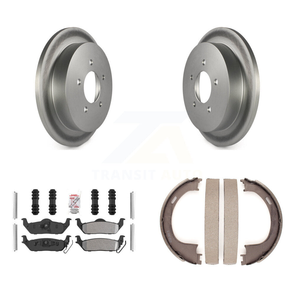 Rear Disc Coated Rotors Semi-Metallic Pads And Parking Brake Shoes Kit For Ford F-150 KGA-106810