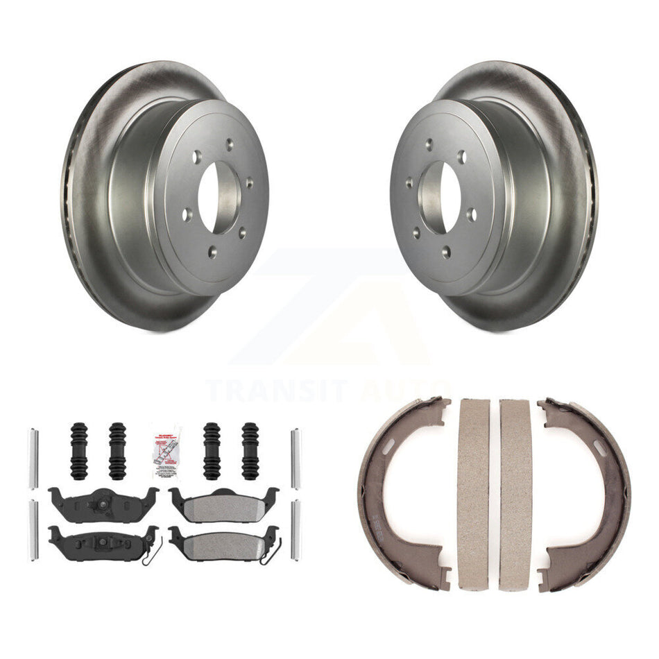 Rear Disc Coated Rotors Semi-Metallic Pads Parking Shoes Kit For Ford F-150 Lincoln Mark KGA-106811