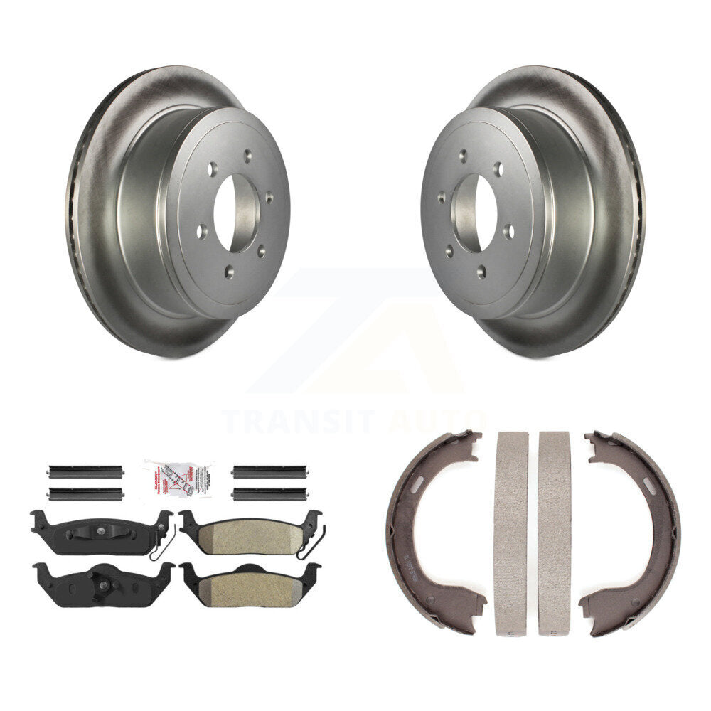 Rear Disc Coated Rotors Semi-Metallic Pads And Parking Brake Shoes Kit For Ford F-150 KGA-106813