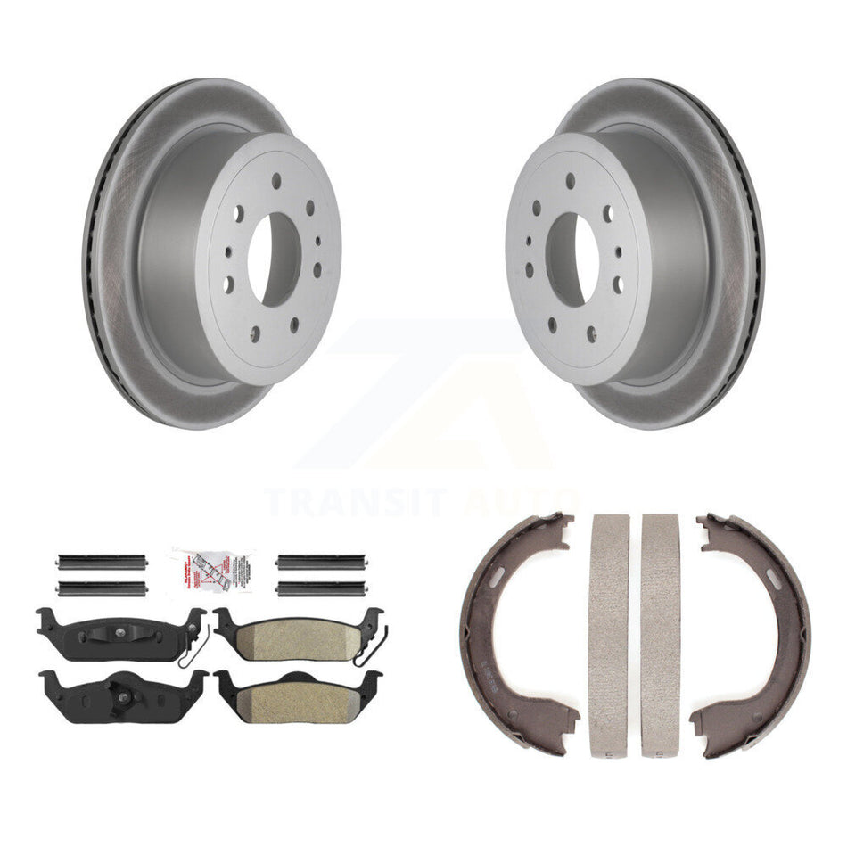 Rear Disc Coated Rotors Semi-Metallic Pads And Parking Brake Shoes Kit For Ford F-150 KGA-106814