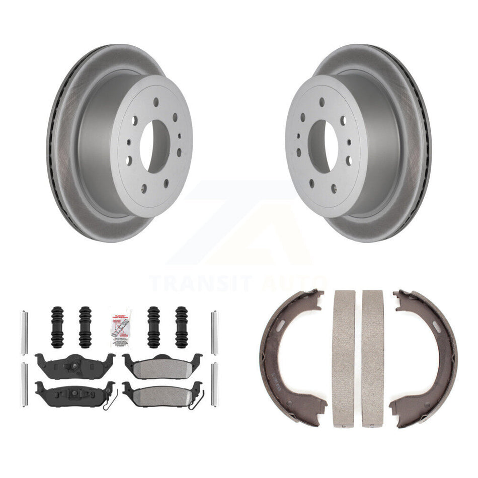 Rear Disc Coated Rotors Semi-Metallic Pads And Parking Brake Shoes Kit For Ford F-150 KGA-106816