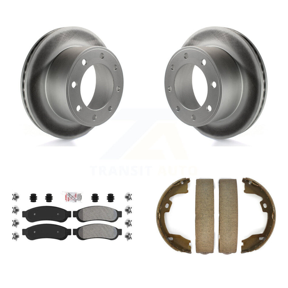 Rear Disc Coated Rotors Semi-Metallic Pads & Parking Shoes Kit For Ford F-350 Super Duty KGA-106826