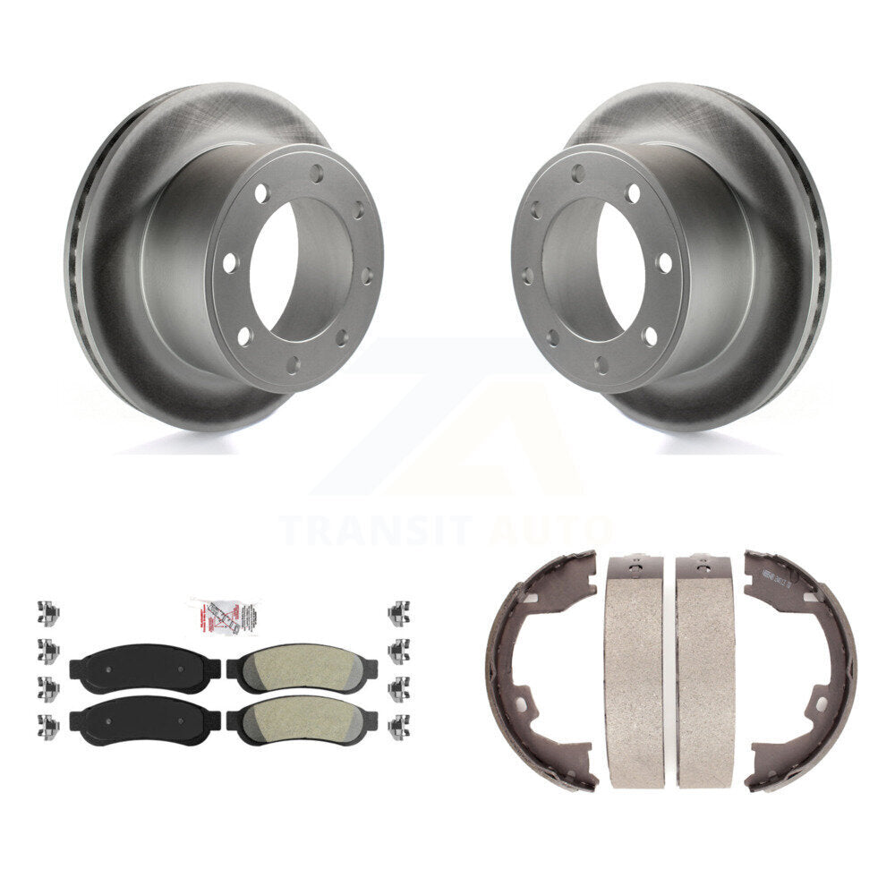 Rear Disc Coated Rotors Semi-Metallic Pads & Parking Shoes Kit For Ford F-250 Super Duty KGA-106827