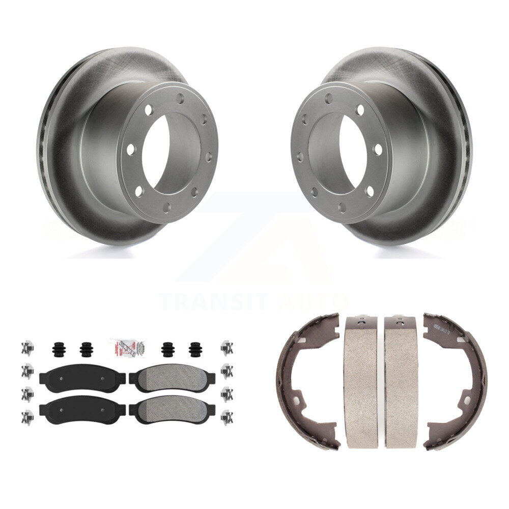 Rear Disc Coated Rotors Semi-Metallic Pads & Parking Shoes Kit For Ford F-250 Super Duty KGA-106828