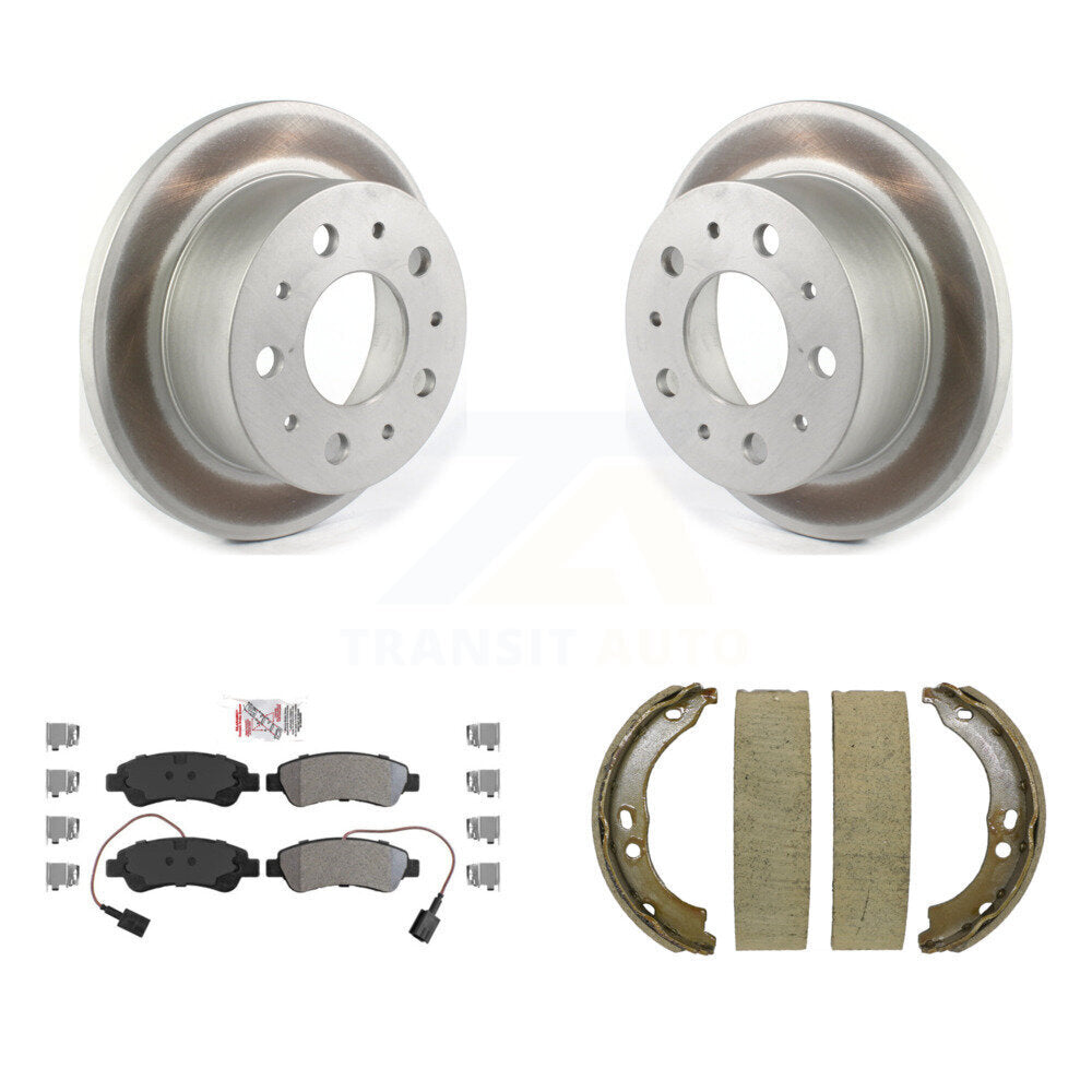 Rear Disc Coated Rotors Semi-Metallic Pads Parking Shoes Kit For Ram ProMaster 2500 3500 KGA-106837