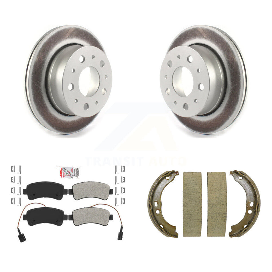 Rear Disc Coated Rotors Semi-Metallic Pads Parking Shoes Kit For Ram ProMaster 2500 3500 KGA-106838