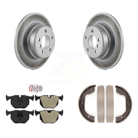 Rear Disc Coated Rotors Semi-Metallic Pads And Parking Brake Shoes Kit For BMW X5 KGA-106866