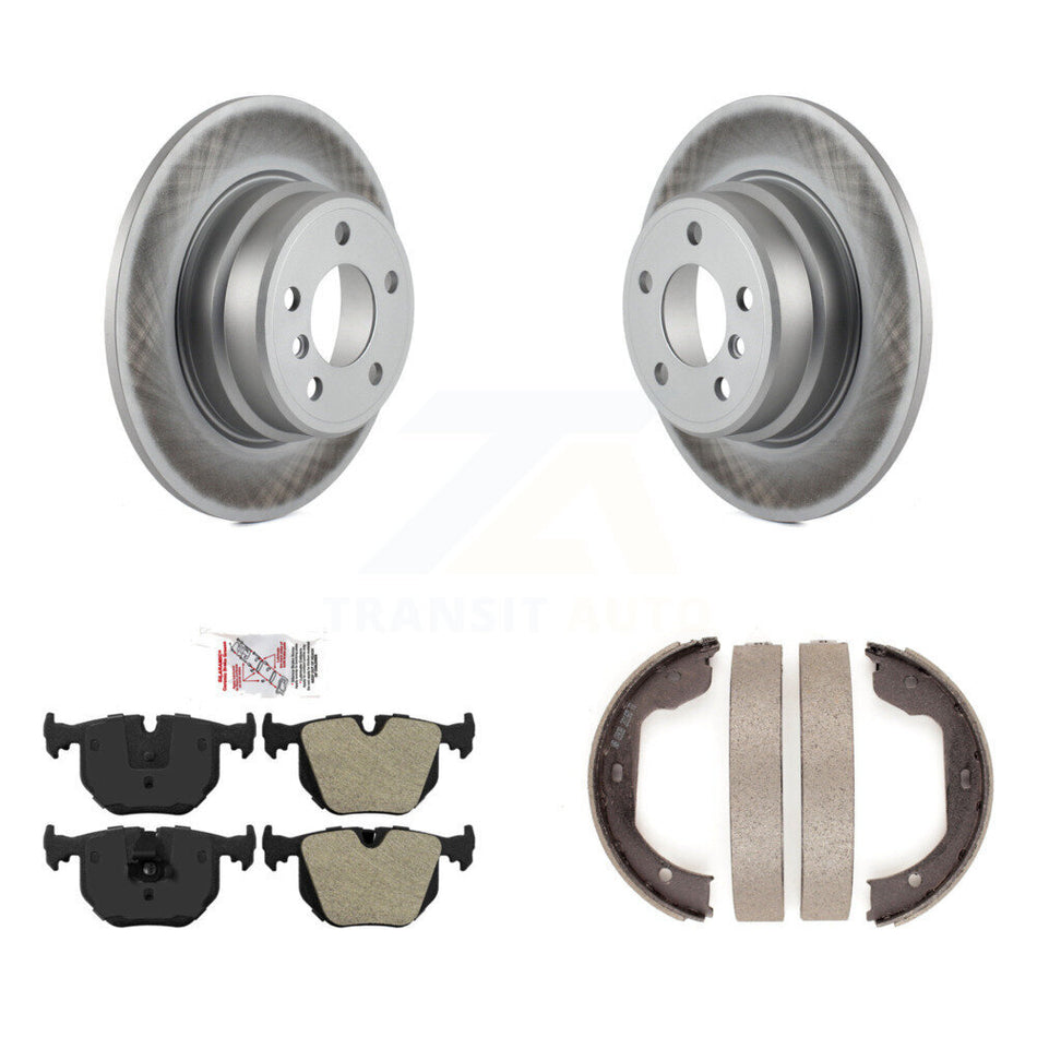 Rear Disc Coated Rotors Semi-Metallic Pads And Parking Brake Shoes Kit For BMW X5 KGA-106866