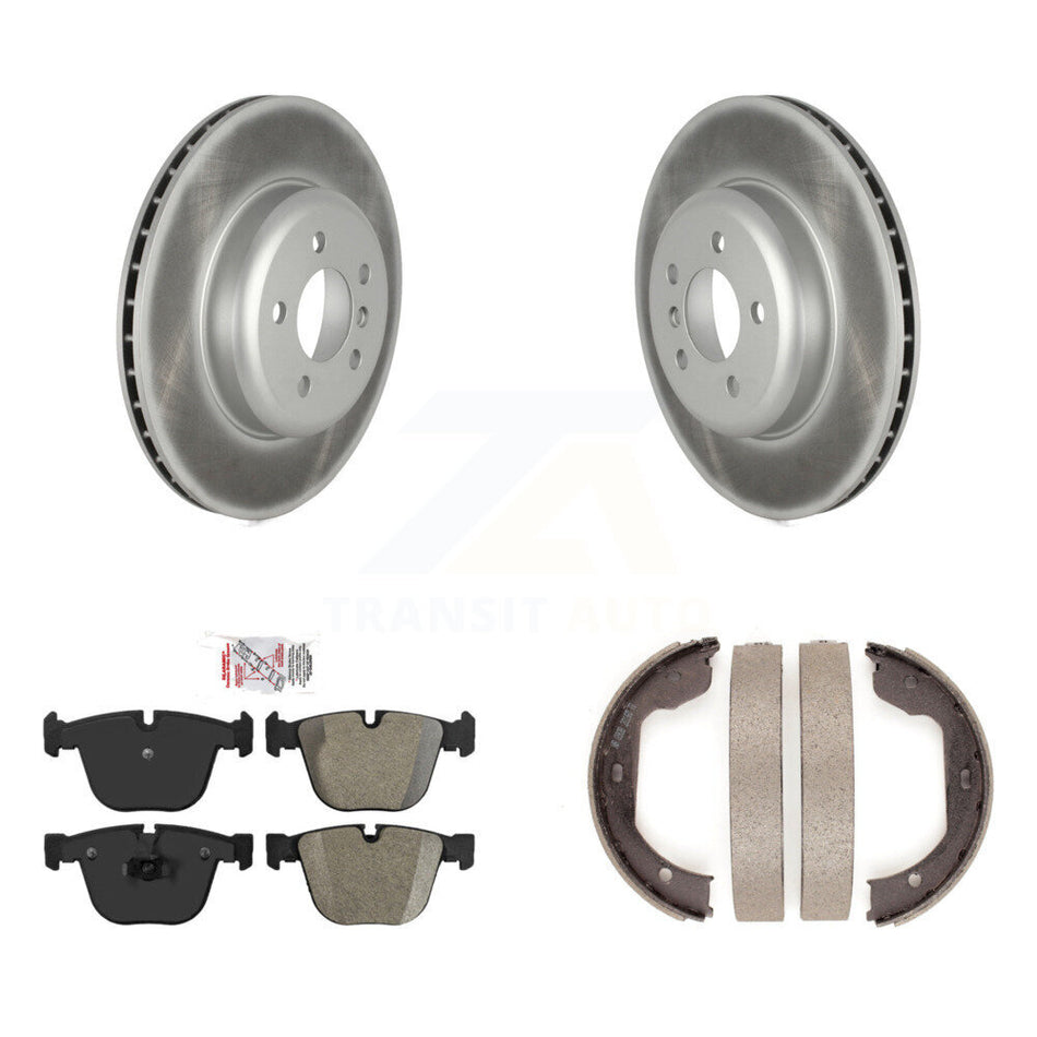Rear Disc Coated Rotors Semi-Metallic Pads Parking Shoes Kit For BMW 535i GT xDrive 740Li KGA-106889