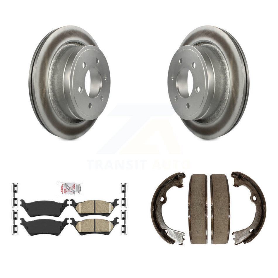 Rear Disc Coated Rotors Ceramic Pads And Parking Brake Shoes Kit For Ford F-150 KGA-106892