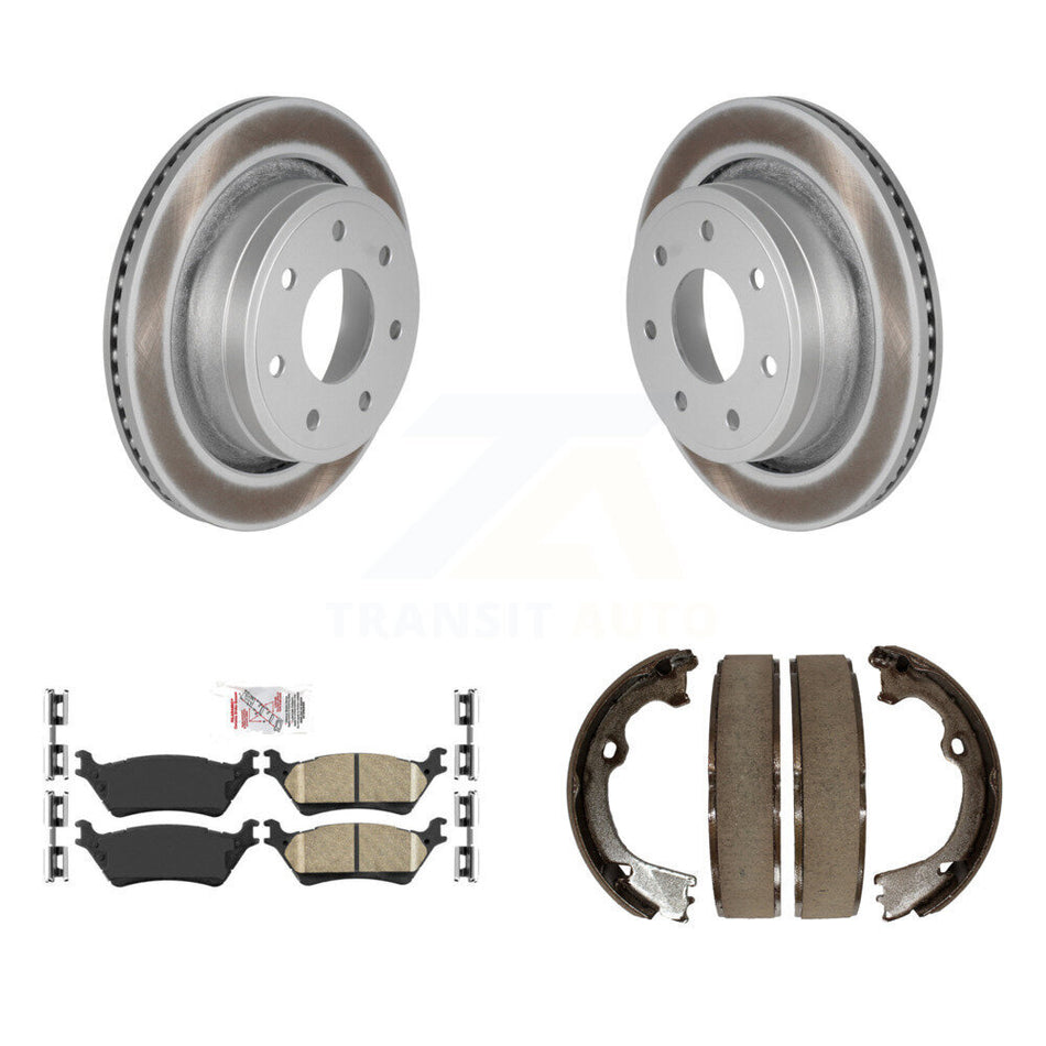 Rear Disc Coated Rotors Ceramic Pads & Parking Shoes Kit For Ford F-150 With 7 Lug Wheels KGA-106893