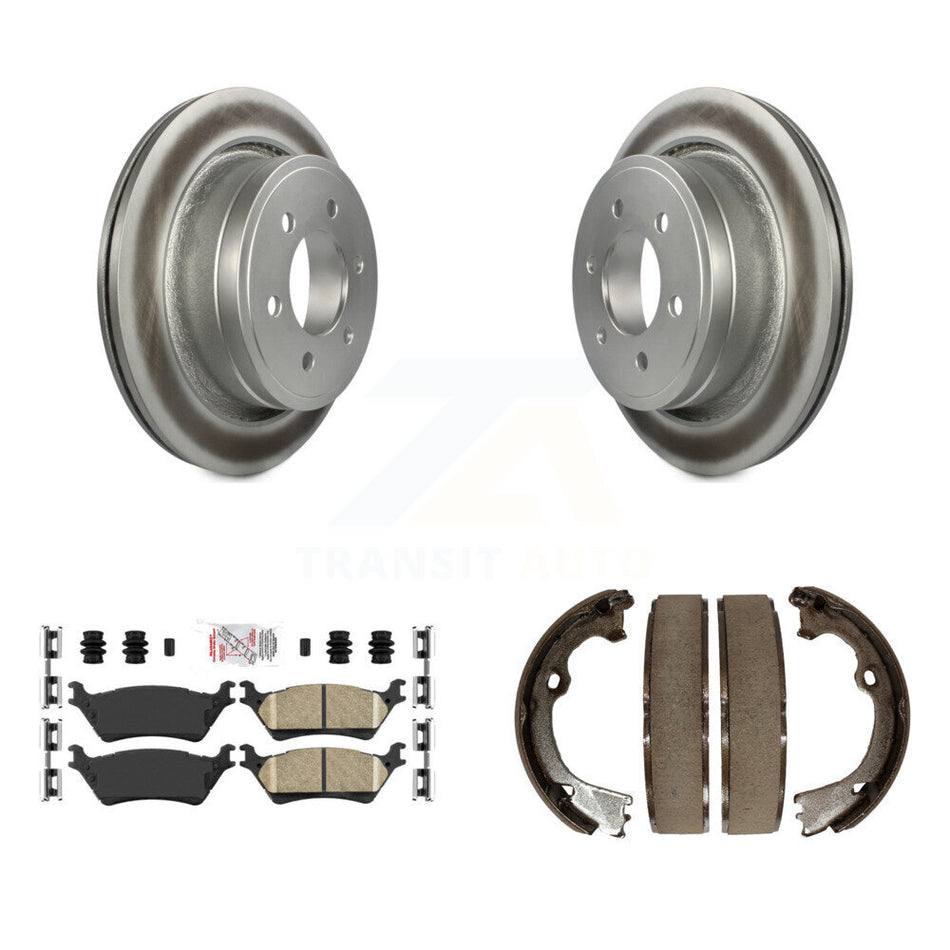 Rear Disc Coated Rotors Ceramic Pads And Parking Brake Shoes Kit For Ford F-150 KGA-106894