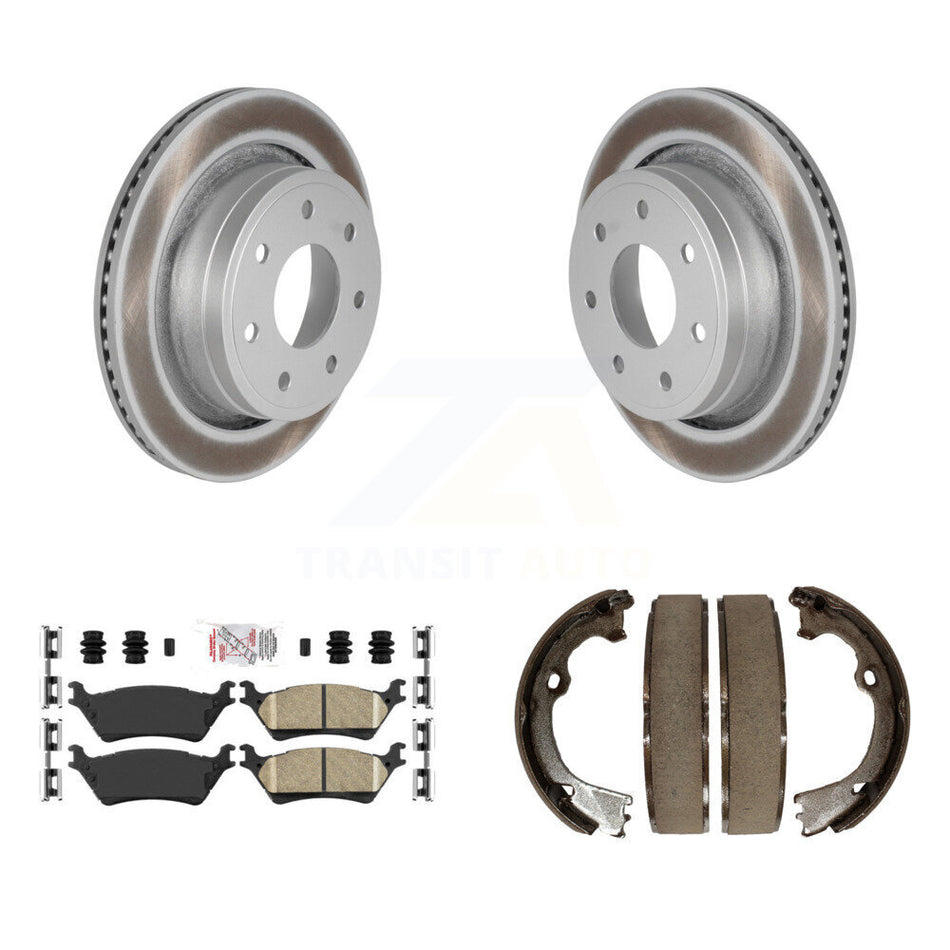 Rear Disc Coated Rotors Ceramic Pads & Parking Shoes Kit For Ford F-150 With 7 Lug Wheels KGA-106895
