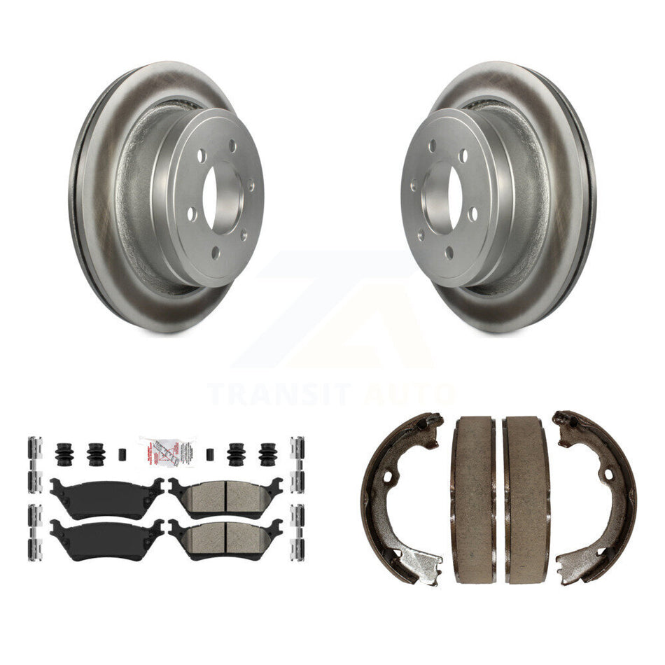 Rear Disc Coated Rotors Semi-Metallic Pads And Parking Brake Shoes Kit For Ford F-150 KGA-106896