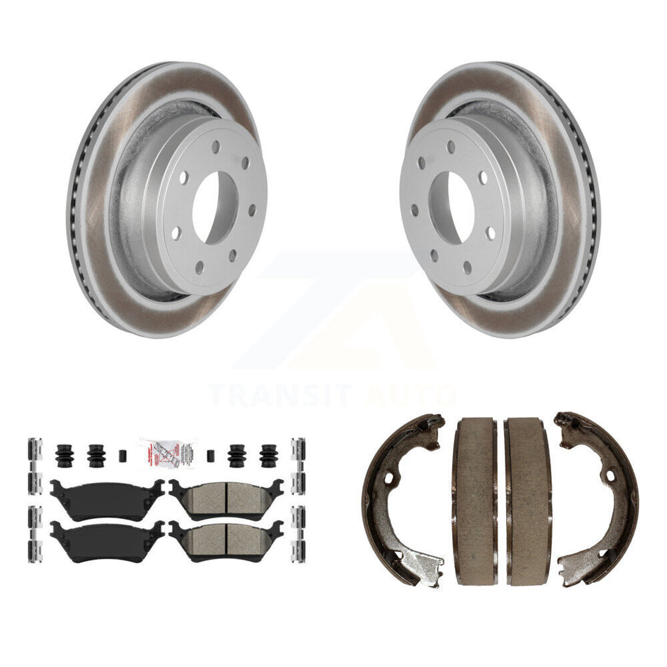 Rear Disc Coated Rotors Semi-Metallic Pads And Parking Brake Shoes Kit For Ford F-150 KGA-106897