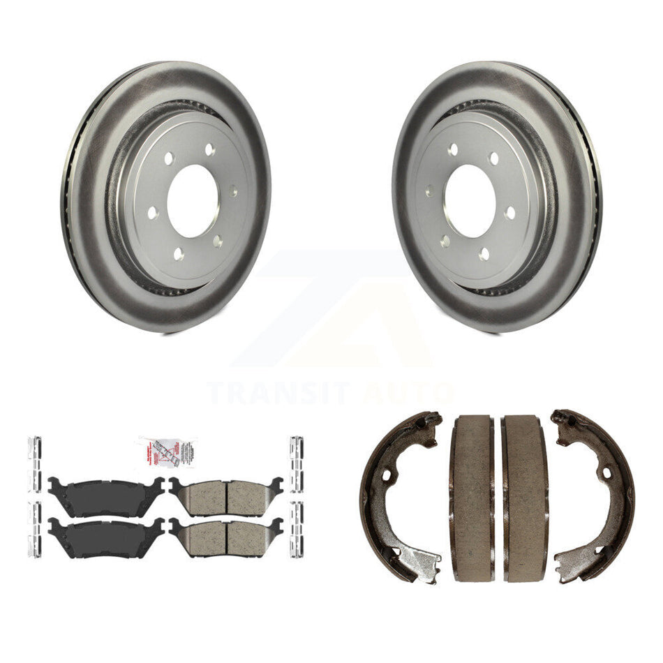 Rear Disc Coated Rotors Ceramic Pads And Parking Brake Shoes Kit For Ford F-150 KGA-106898