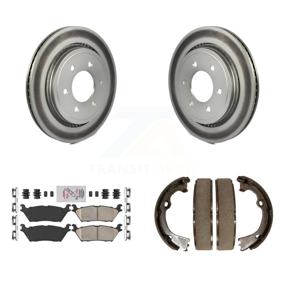 Rear Disc Coated Rotors Ceramic Pads And Parking Brake Shoes Kit For Ford F-150 KGA-106899