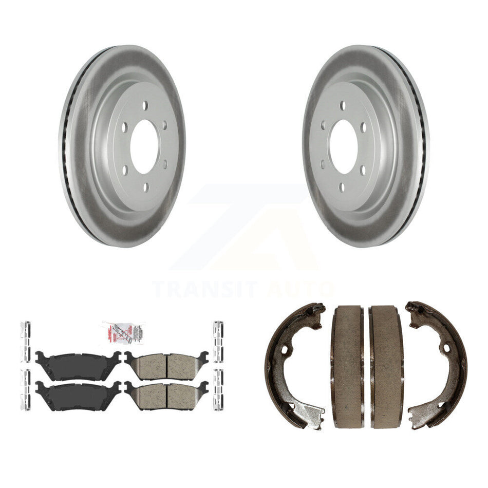 Rear Disc Coated Rotors Ceramic Pads And Parking Brake Shoes Kit For Ford F-150 KGA-106900