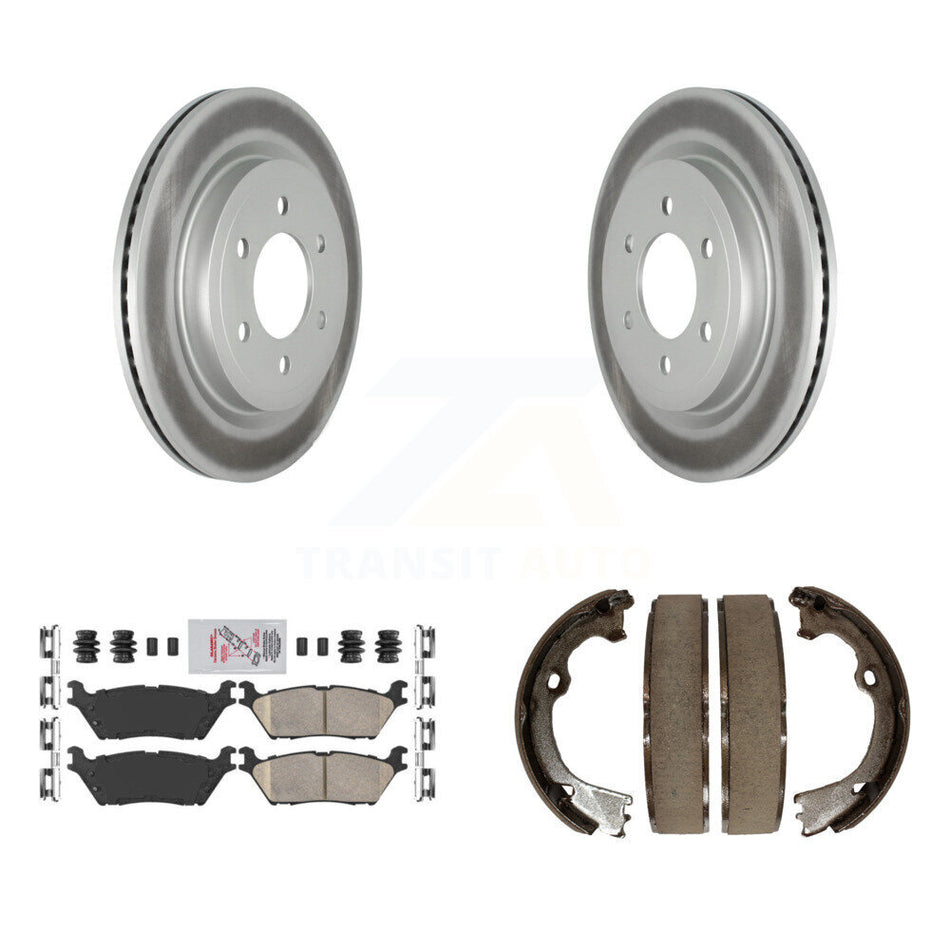 Rear Disc Coated Rotors Ceramic Pads And Parking Brake Shoes Kit For Ford F-150 KGA-106901