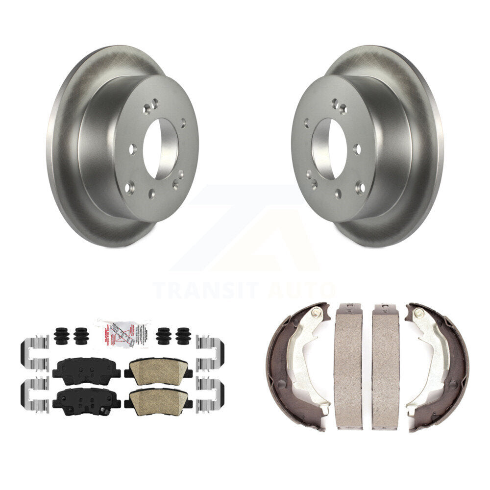 Rear Disc Coated Rotors Ceramic Pads And Parking Brake Shoes Kit For 2010-2013 Kia Soul KGA-106914