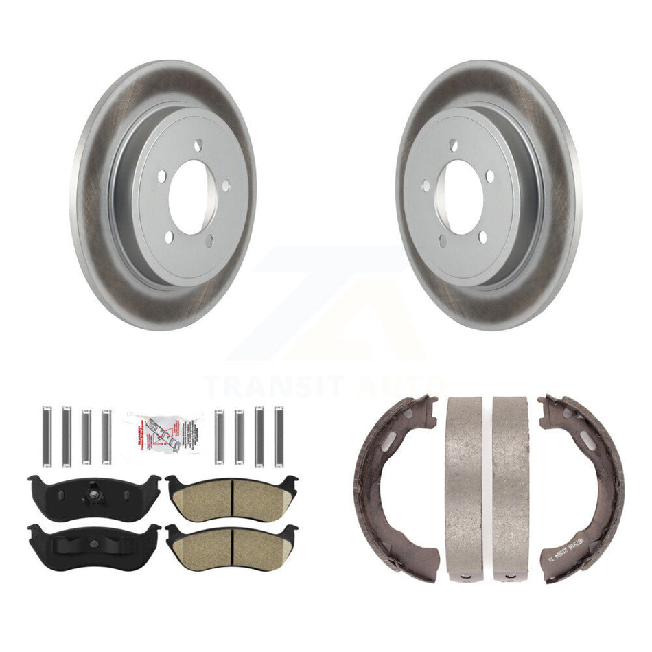 Rear Disc Coated Rotors Ceramic Pads & Parking Brake Shoes Kit For Ford Explorer Mercury KGA-106919