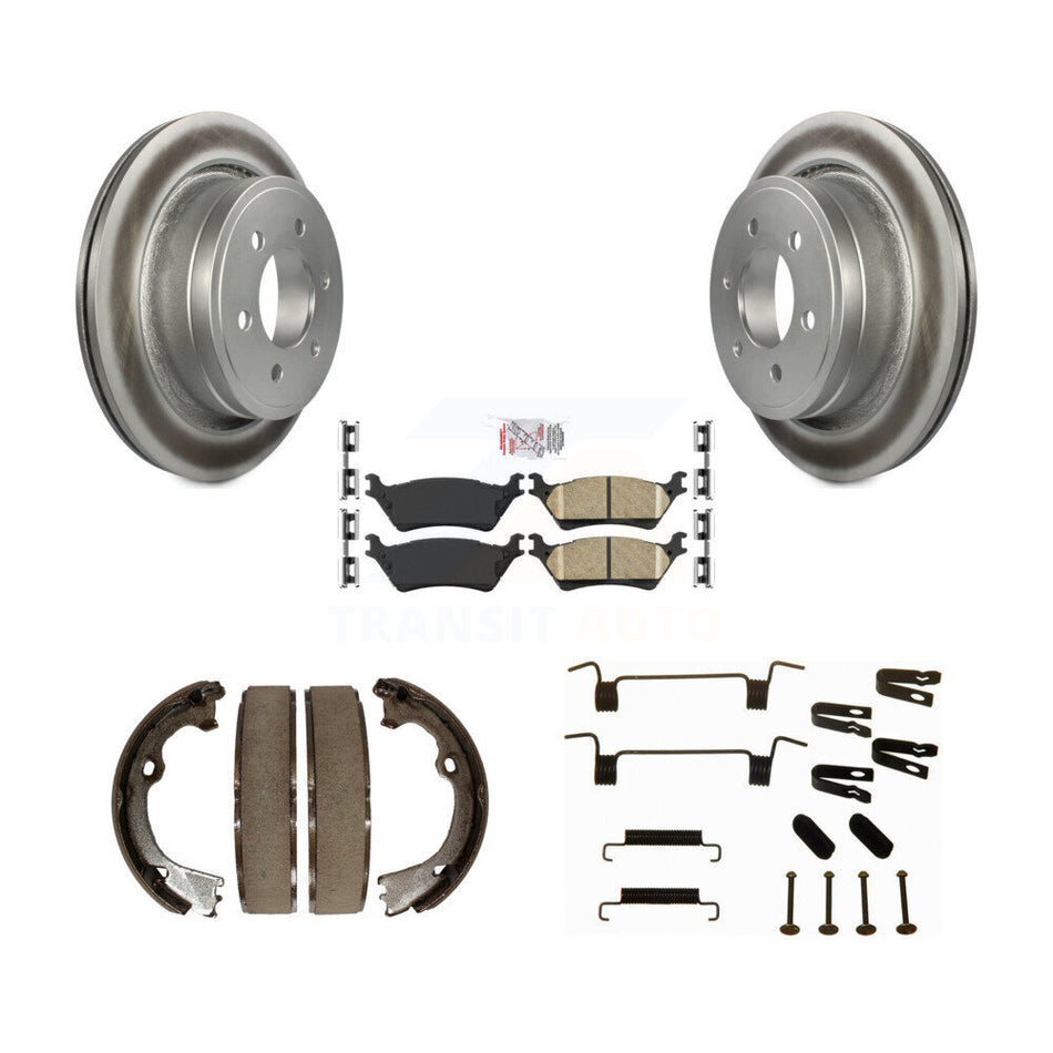 Rear Disc Coated Rotors Ceramic Pads Parking Brake Shoes And Hardware Kit For Ford F-150 KGA-106928