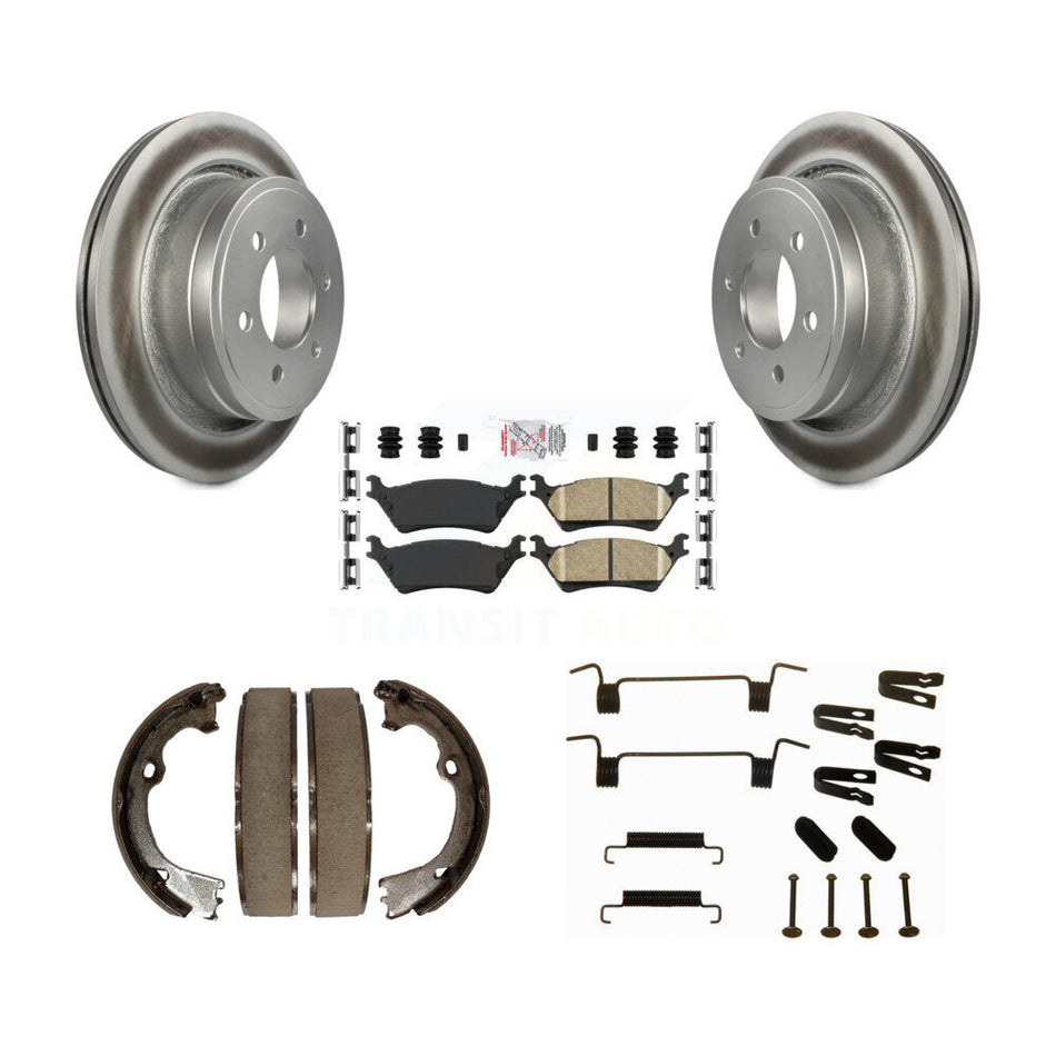 Rear Disc Coated Rotors Ceramic Pads Parking Brake Shoes And Hardware Kit For Ford F-150 KGA-106929