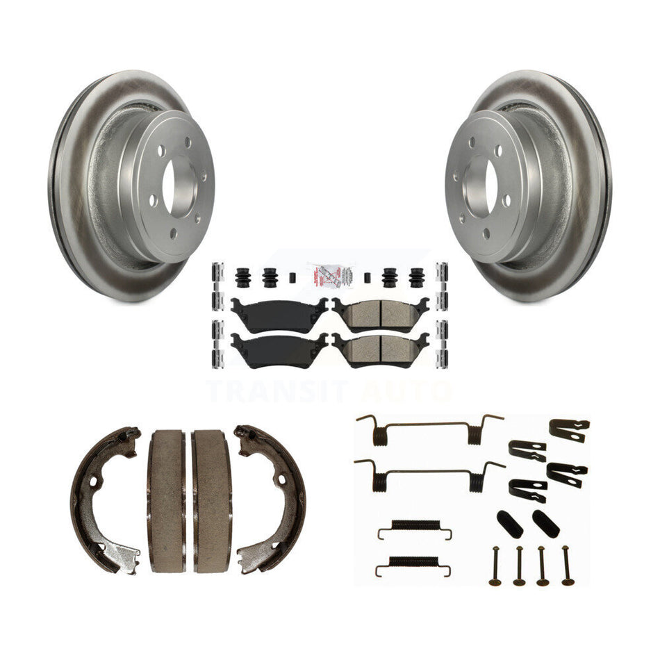 Rear Disc Coated Rotors Semi-Metallic Pads Parking Shoes And Hardware Kit For Ford F-150 KGA-106930