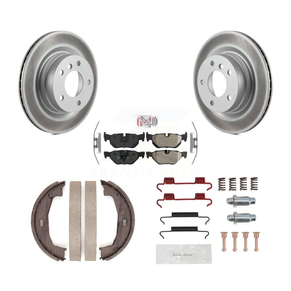 Rear Disc Coated Rotors Semi-Metallic Pads Parking Shoes & Hardware Kit For BMW 328i 325i KGA-106932