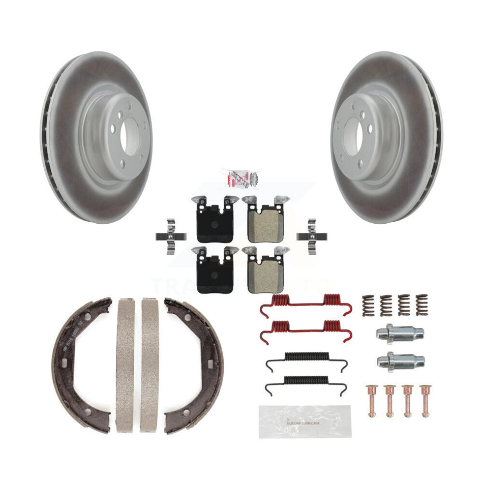 Rear Disc Coated Rotors Semi-Metallic Pads Parking Shoes Hardware Kit For BMW 320i xDrive KGA-106934