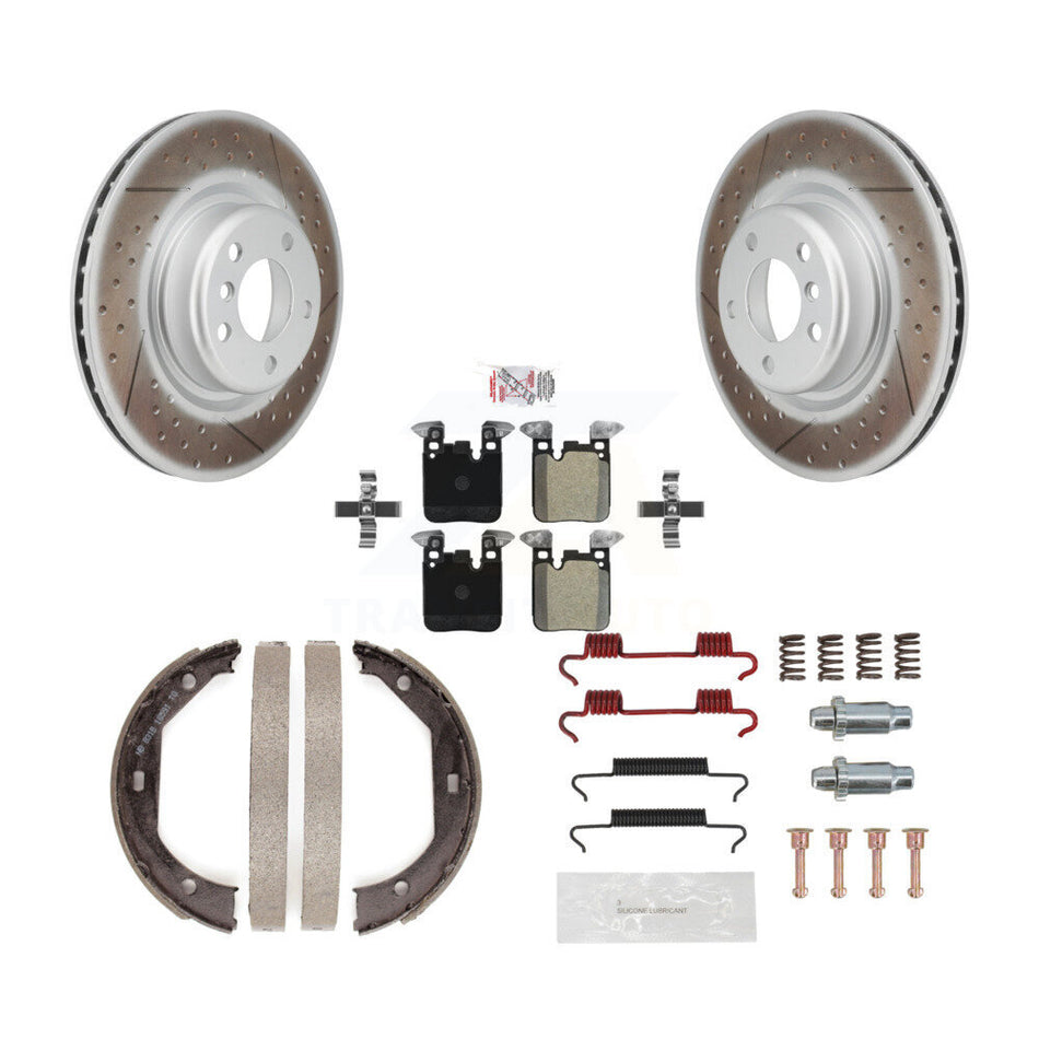 Rear Disc Coated Rotors Semi-Metallic Pads Parking Shoes Hardware Kit For BMW 320i xDrive KGA-106936