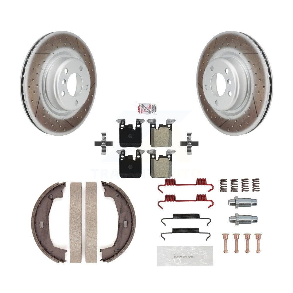 Rear Disc Coated Rotors Semi-Metallic Pads Parking Shoes Hardware Kit For BMW 230i xDrive KGA-106937