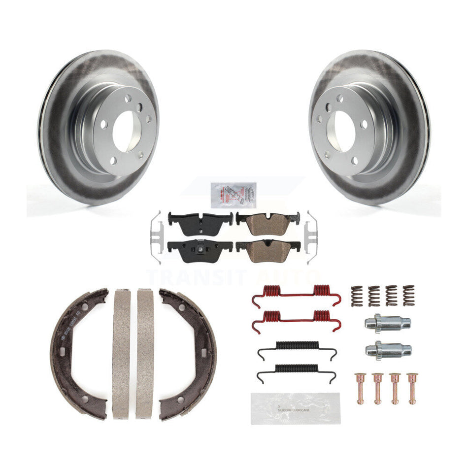 Rear Disc Coated Rotors Semi-Metallic Pads Parking Brake Shoes Hardware Kit For BMW 328i KGA-106938
