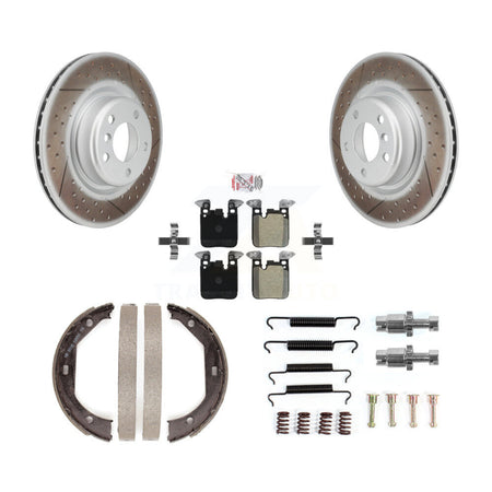 Rear Disc Coated Rotors Semi-Metallic Pads Parking Brake Shoes Hardware Kit For BMW 428i KGA-106941
