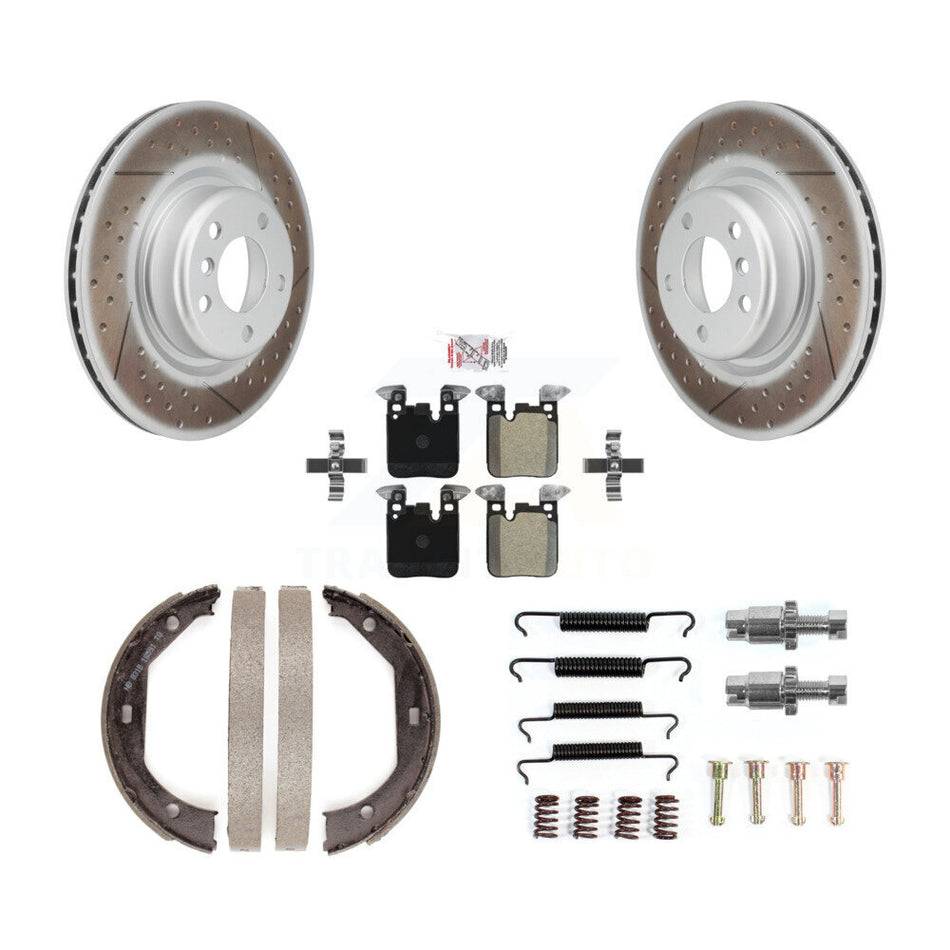 Rear Disc Coated Rotors Semi-Metallic Pads Parking Brake Shoes Hardware Kit For BMW 428i KGA-106941